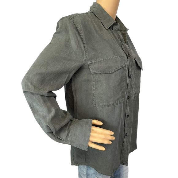 Zara Linen Blend Pocket Shirt Gray Button Collared Long Sleeve Relaxed Size S - Picture 6 of 14